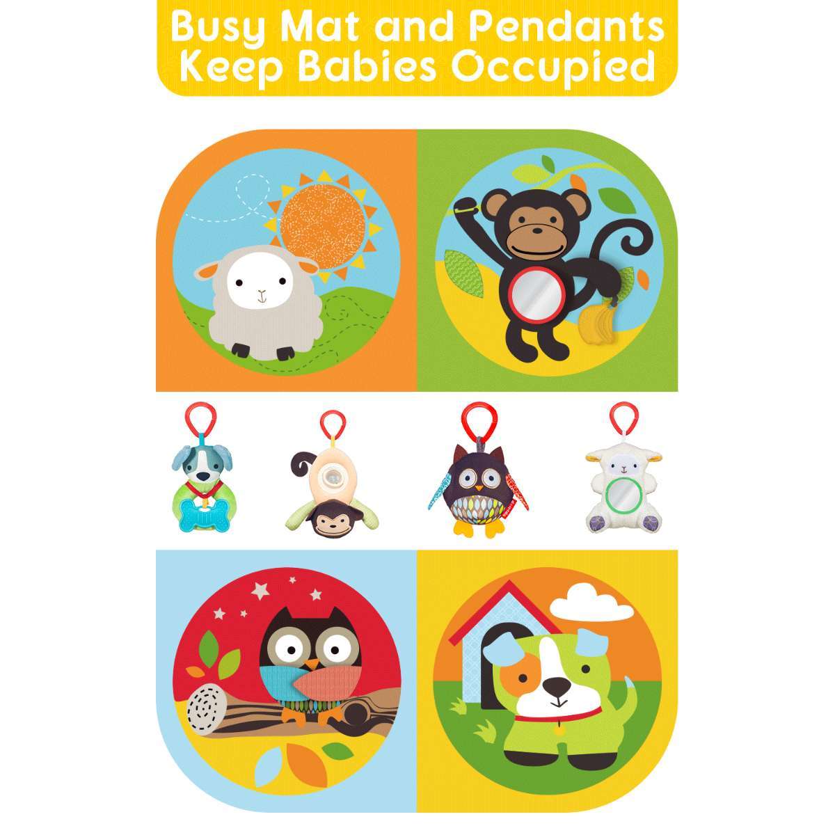 Keeygo Baby Play Mat Zoo Theme Sensory Infant Toys Keep Baby Occupied Toddler Activity Gym Develop Neck Strength Play Gym For Babies 0-6 Months Washable Baby Gyms  Playmats